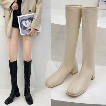 겨울부츠 캐주얼 여성 사각코 겨울 패션 털안감 롱 부츠 LK-W88