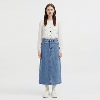 [샵앤] 여성 뒷밴딩 청 3컬러 5사이즈 2단기장 데님 스커트 SR-WSK-21159-11(블루)