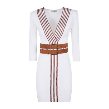[해외배송] 엘리자베타프랭키 스트라이프 리브 니트 브이넥 원피스 AM01S61E2 AQ6