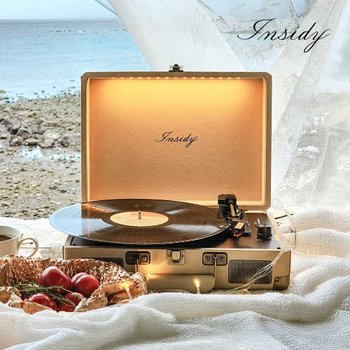 [완전무선] 인사이디 휴대용 무드등 LP 턴테이블 블루투스 스피커 핸드메이드 IBT-Retro LED