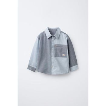 ZARA 자라 키즈 패치워크 옥스포드 셔츠포켓 블루 8574503400 716921