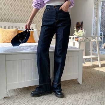 아라하 레트로 생지 레직기 스티치 롱 부츠컷 팬츠