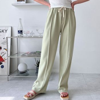 핀탁 POIL7912 와이드 여성 밴딩 팬츠 캐주얼 통 일자 바지