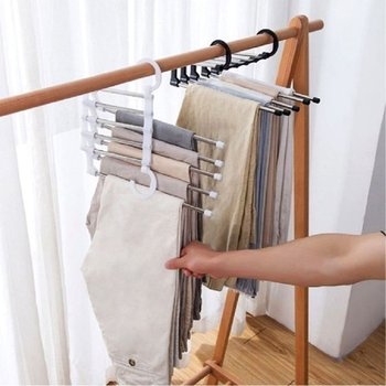 고품질 공간 절약 바지 걸이 5단 스카프 머플러 정리 블랙 (WFK7OYD)