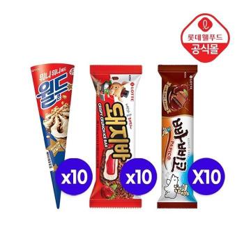 [롯데] 베스트 아이스크림 30개 세트(월드콘 10,돼지바 10, 빠삐코 10) (S50835607)
