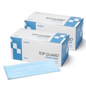 탑가드 덴탈마스크 대형 100매 화이트 블루 50매입X2통 국내생산 일회용마스크