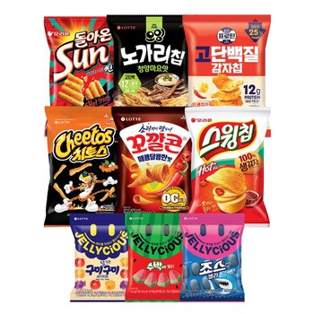 매콤달달 과자 9종 (꼬깔콘,치토스,오잉,젤리셔스 등)
