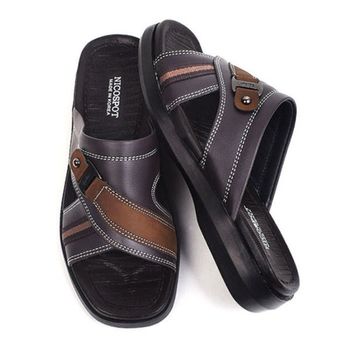 2color 여름 신발 쿠션 슬리퍼 편안한 실내 가죽 소재 재택 근무용