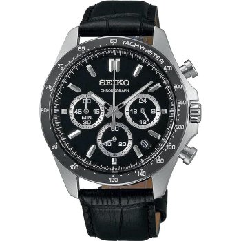 [해외] 세이코 SEIKO 1/5초 크로노그래프 쿼츠 남성용 시계 SBTR021 블랙 가죽 [정품]