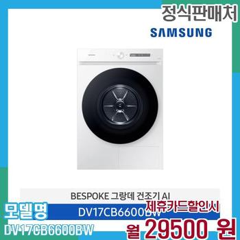 삼성 비스포크 건조기 그랑데 AI 17kg DV17CB6600BW 60개월 42,500