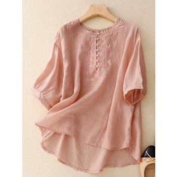 화세 미니넥버튼셔링퍼프블라우스_HL6MBL007C