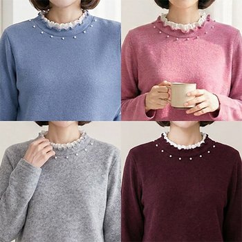 [엄마옷 보드라운진주셔링티셔츠(기모원단)/겨울 50대60대 생신선물 겨울옷 엄마티셔츠 할머니옷
