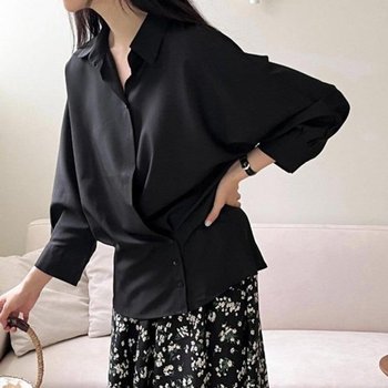 CDH3A98블루종블라우스 아방가르드 셔링 무지셔츠 흰남방_