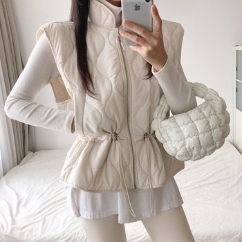 마주로 하이넥 스트링 퀄팅 패딩 조끼 베스트