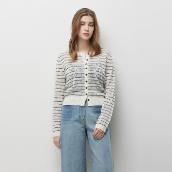 [Online Exclusive] 레이스 조직 스트라이프 니트_SAKCE4631IV