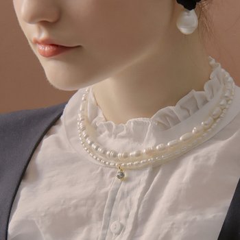 [이주영, 황신혜 착용]이레인 펄 레이어드 목걸이 진주