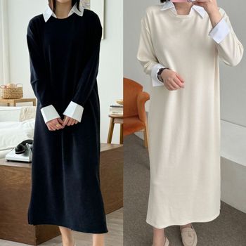 라렌 아이보리 여성 빅사이즈 임부복 셔츠 롱 원피스 임산부 정장