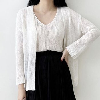 심플 노멀웨어 우먼 브이라인 쉬어소재 탱크탑 니트가디건 코디세트 나시세트 나시니트