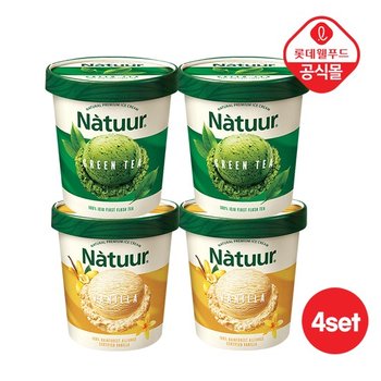 [롯데 나뚜루] 파인트 474ml 4개 세트 (바닐라 2+녹차 2)
