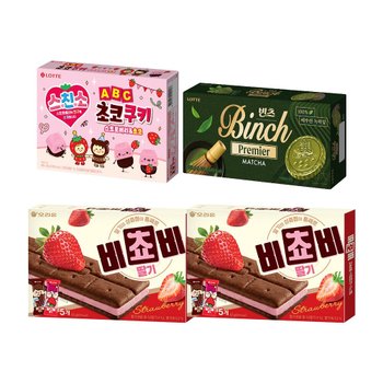 비쵸비 딸기 125g x2+빈츠 말차x1+ABC 초코쿠키 딸기x1