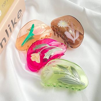 디자인 플라워 헤어 아크릴 집게핀 빈티지 비정형