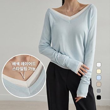 여리핏 소매 트임 브이넥니트 DM61 T 09_P418634458