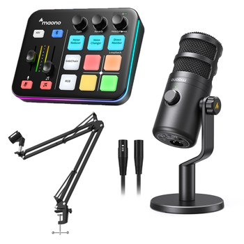 마오노 G1 NEO + PD100 Gen2 게이밍 방송용 스트리밍 블루투스 오디오 인터페이스 믹서 USB XLR 다이나믹 마이크 스탠드 블랙 패키지