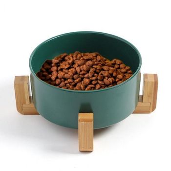 강아지 도자기식기 우드받침 애완동물물그릇(16cm)