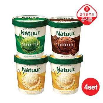 [롯데 나뚜루] 파인트 474ml 4개 세트 (바닐라 2+녹차 1+초코 1)