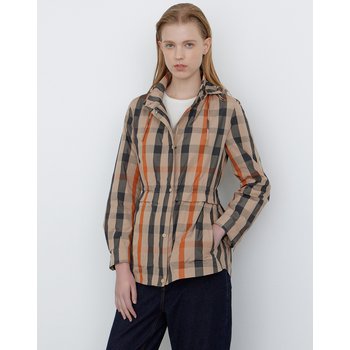 [24FW] [가격인하][스테디셀러]베이지 체크 탈착 후드 캐주얼 하프 점퍼 WKJU4DE81I2