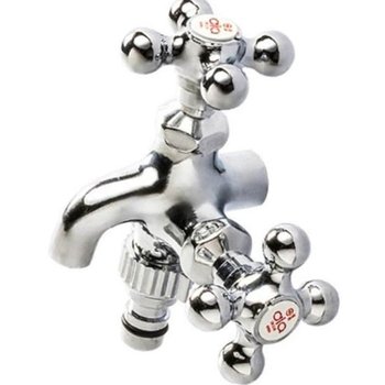 십자 수도꼭지 2갈래 온수용 수리 캠핑장 부엌 세탁기 커플링 교체용수전 베란다 수도