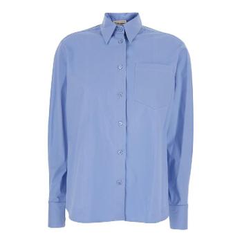 SEMICOUTURE Blue Stretch Cotton Classic Collar Shirt for Women Y6SK10L51