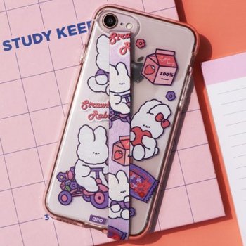 [스트랩+젤리케이스 딸기토끼]아이폰14 프로 맥스 갤럭시s22 a52s a3