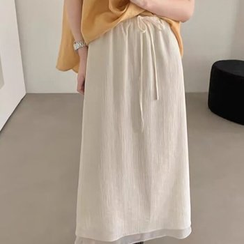 여성 썸머 데일리 니우 밑단 롱 스커트