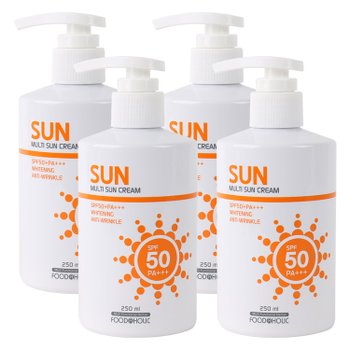 (4개)푸드어홀릭 멀티 선크림 250ml SPF50 PA+++펌프형 /백탁없는 혼합자차 썬크림 선블록 자외