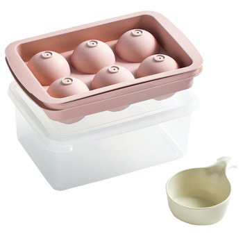 아이스볼 얼음트레이 3종 3P 핑크 세트 6구 1P + 얼음 보관통 1P + 원형 스쿱 1P