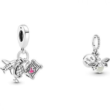 [해외] 판도라 참 모멘트 799435C01 비행기 지구본 여행가방 펜던트 실버 글로우 인 더 다크 반딧불이 7