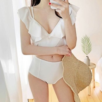 수영복 비치웨어 비키니 허리끈 프릴비키니 투피스 캡내장