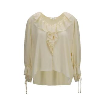 [해외] 끌로에 CH26AHT72005 PRISTINE WHITE Ruffled V Neck Shirt