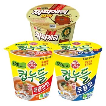 컵누들 매콤한맛 6입 + 컵누들 우동맛 6입 + 짜파게티범벅 6입
