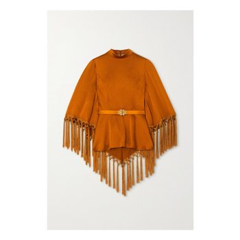 [해외] 앤드류 지엔 Cape-effect Belted Tasseled Hammered-satin Blouse 브라운 45666037504881821