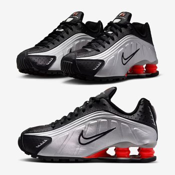 [해외] 나이키 샥스 R4 키즈 GS 메탈릭 실버 레드 여성 운동화 CW2626-005