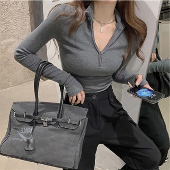 슬림핏 LYVE4004 스타일리시한 골지 반집업 티숙 JSCd0155 겨울 S 긴팔티 여성 남자 나시 티 사