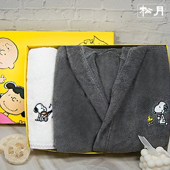 [신세계백화점][송월타올] 스누피 어린이 샤워가운&심플무지 수건 선물세트(쇼핑백)