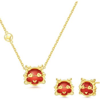 [해외] FANCIME 목걸이 귀걸이 2개 세트 드래곤 세 번째 오닉스 큰 하트 실버 S925 K18 골드 도금 귀환