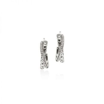 [해외] John Hardy 우먼 에센셜 Pave 크로스오버 귀걸이 스털링 실버 다이아몬드 20.5MM - EBP987142DI