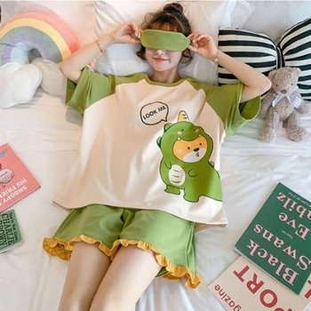 [오노마] ONM 반팔 세트 반바지 잠옷 여자 여성 여름 공룡탈 홈웨어 (33921984)