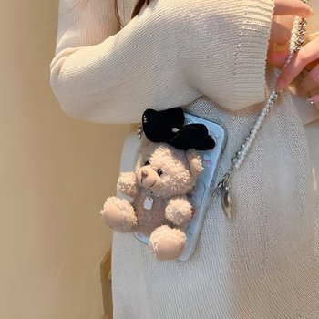 핸드폰 백클립 폰스트랩 블랙 베어 갤럭시 아이폰 케이스 숄더 크로스 목걸이줄 폰꾸 선물