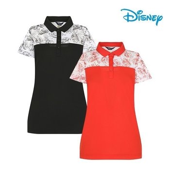 디즈니골프 여성 시스루 플라워 배색 티셔츠 DJ2LTS041