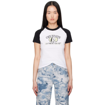 [해외] 오프화이트 티셔츠 화이트   블랙 홀스 빌보드 래글런 티셔츠 251607F1